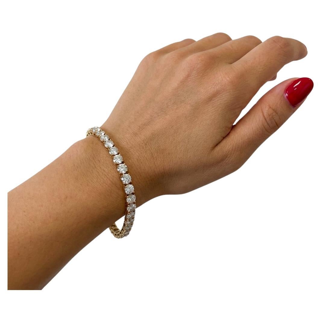 14 Carat Round Brilliant Cut Diamonds Rose Gold Tennis Bracelet 18k im Angebot