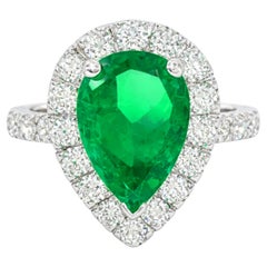 GIA zertifiziert 5 Karat. NO OIL INVESTMENT GRADE Pear Cut Kolumbianischer Smaragd Ring