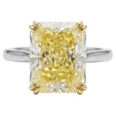 GIA Certified 10 Carat Radiant Cut Fancy Yellow Diamond Solitaire Ring 18K Gold