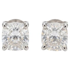 GIA Certified Cushion Cut Diamond Stud Earrings in Platinum E/F