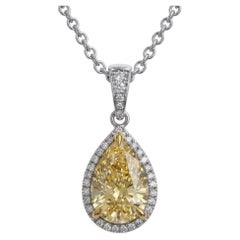 GIA Certified 4.2 Carat Fancy Brownish Yellow Pear Shape Diamond Necklace