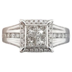 Princess Cut Diamond Invisible Set Halo Engagement Ring in 14K White Gold