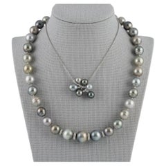 Damiani Natural Tahitian Pearl Necklace with White Gold and Diamond Accents