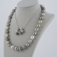 Damiani Natural Tahitian Pearl Necklace with White Gold and Diamond Accents