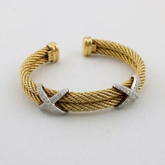 David Yurman Diamond X Cable Open Cuff Bracelet in 18k Yellow Gold