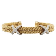 David Yurman Diamond X Cable Open Cuff Bracelet in 18k Yellow Gold