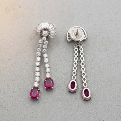 6 Carat Ruby Diamond Dangle Earrings in 18k White Gold