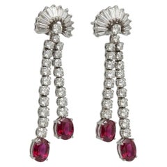 6 Carat Ruby Diamond Dangle Earrings in 18k White Gold