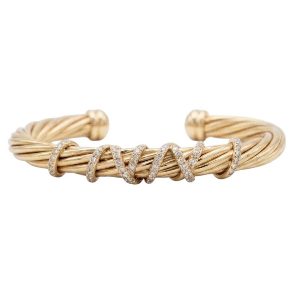 David Yurman 18k Yellow Gold Diamond Helena Cable Bangle Bracelet