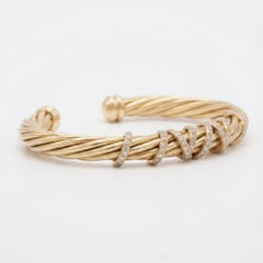 David Yurman 18k Yellow Gold Diamond Helena Cable Bangle Bracelet