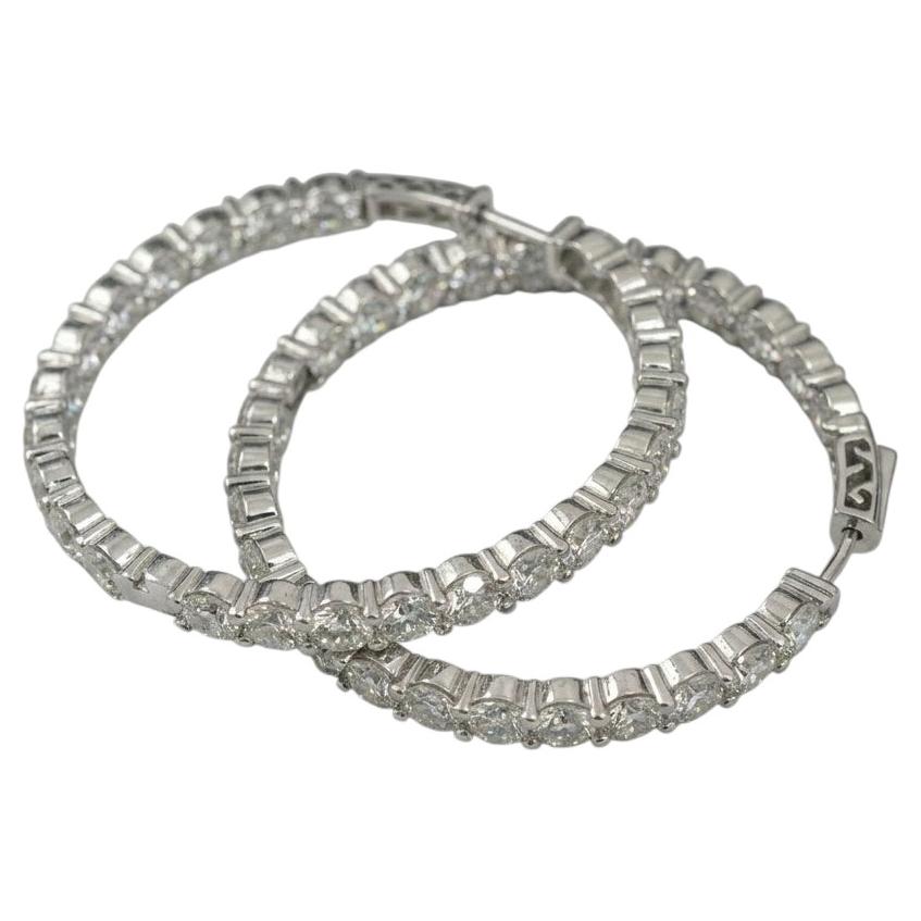 Diamond Hoop Earrings with Round Brilliant Cut Stones in 14k White Gold