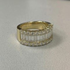 2.56 Carat Baguette Diamond Round Brilliant Gold Wide Band Ring