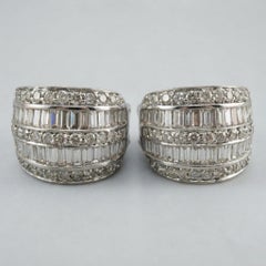 4 Carat Diamond Baguette and Round Brilliant Huggie Earrings in 14k White Gold