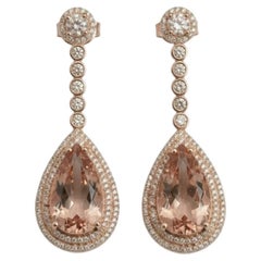 8.02 Carat Morganite and 1.5 Carat Diamond Drop Earrings in 14k Rose Gold