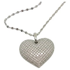 3.84 Carat Diamond Pave Heart Pendant Necklace in 18k White Gold