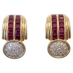 6 Carat Ruby 1 Carat Diamond 18k Gold Platinum French Clip-on Earrings