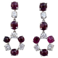 6 Carat Burma Ruby Diamond 18k White Gold Dangle Earrings