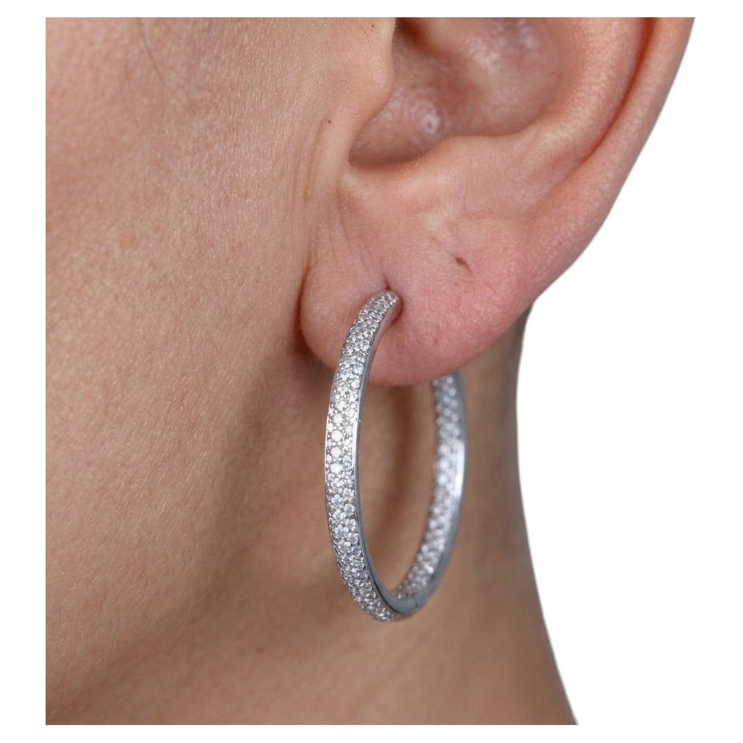 4 Carat Round Diamond Pave 14k White Gold Inside-Out Hoop Earrings