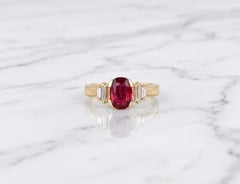 GIA Certified 1 Carat Oval Ruby Baguette Diamond Three-Stone Ring