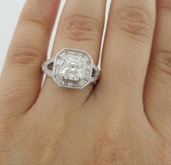 GIA Certified 2 Carat Diamond Halo Engagement Ring in 18k White Gold