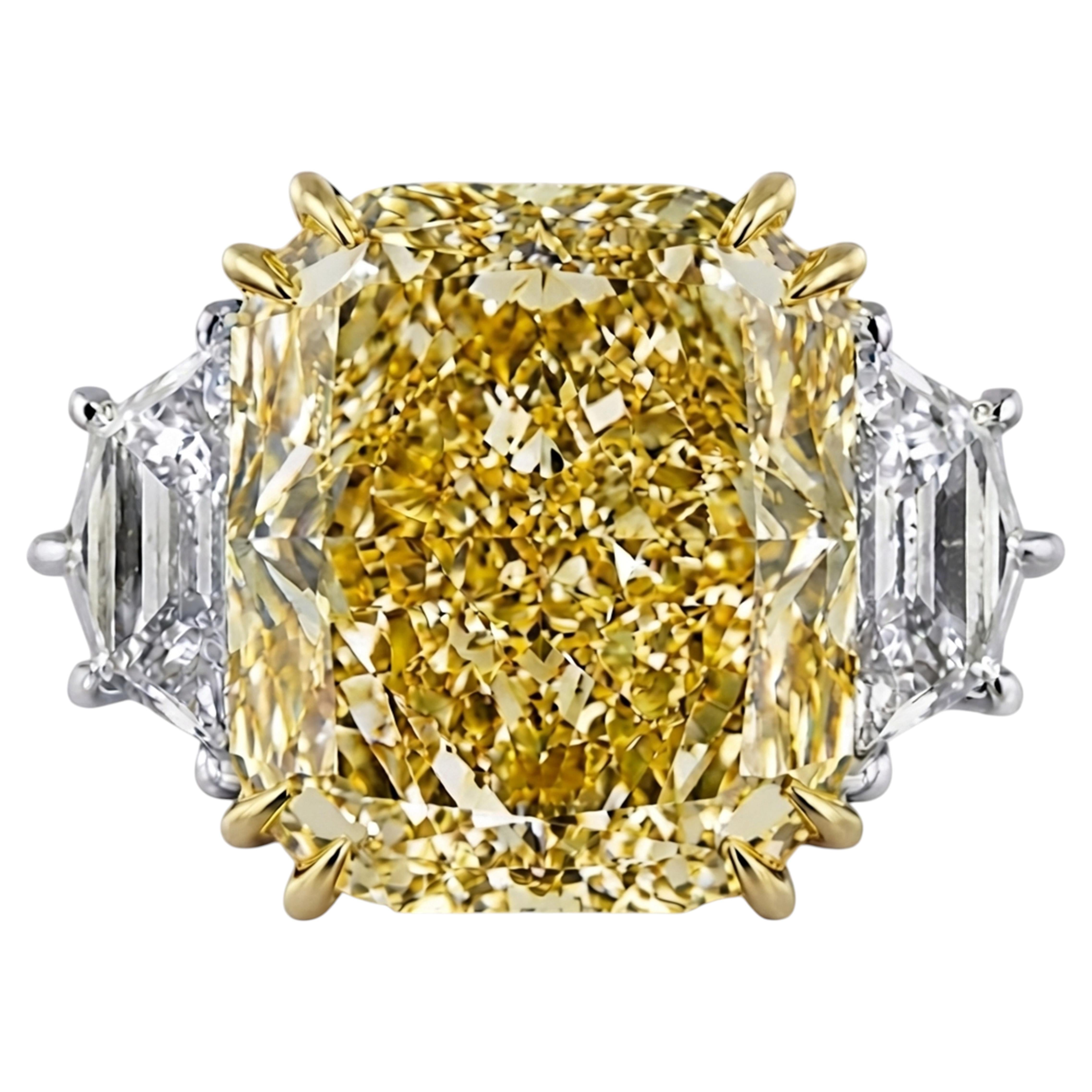 GIA Certified 15.87 Carat Fancy Intense Yellow Radiant Diamond Ring