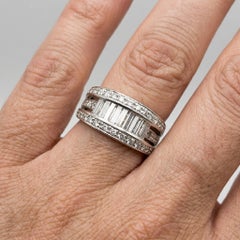 2 Carat Baguette and Round Diamond Platinum Band Ring