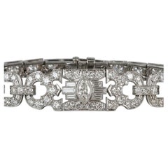 Art Deco Style Platinum Diamond Marquise and Baguette Link Bracelet