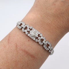 Art Deco Style Platinum Diamond Marquise and Baguette Link Bracelet