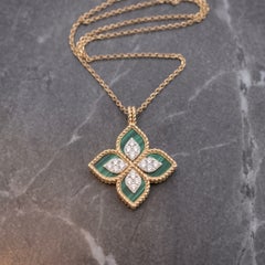 Roberto Coin 18k Yellow Gold Princess Flower Malachite and Diamond Necklace