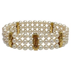 Tiffany & Co. Signature X Akoya Pearl Triple-Strand 18k Yellow Gold Bracelet