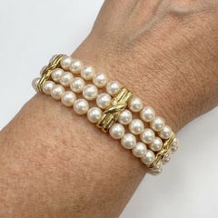 Tiffany & Co. Signature X Akoya Pearl Triple-Strand 18k Yellow Gold Bracelet