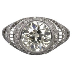3 Carat Old European Cut Diamond Art Deco Style Platinum Engagement Ring