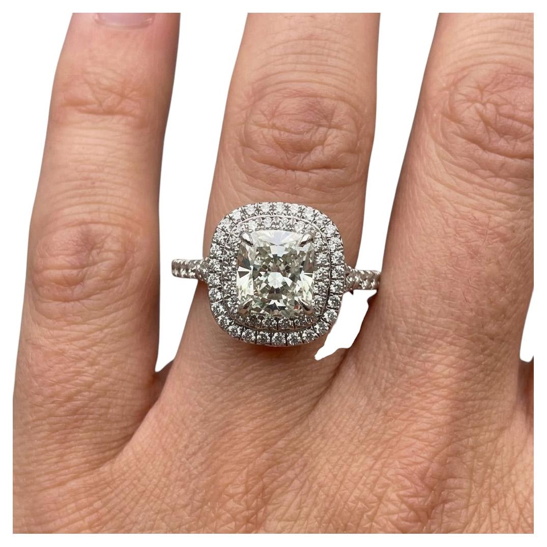 Tiffany & Co. 2 Carat Cushion Cut Diamond Soleste Halo Engagement Ring For Sale