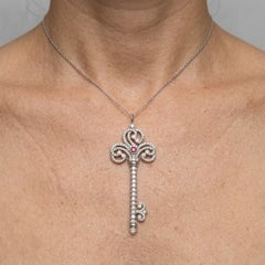 Tiffany & Co. Platinum Diamond and Ruby Enchant Key Pendant Necklace