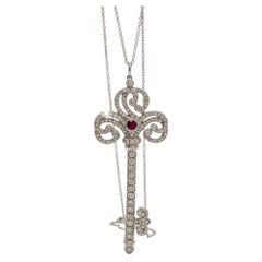 Tiffany & Co. Platinum Diamond and Ruby Enchant Key Pendant Necklace