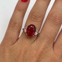 GIA Certified 7 Carat Ruby and Diamond Three-Stone Ring