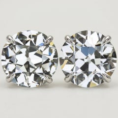 Boucles d'oreilles à clous avec diamants de 7 carats, taille européenne ancienne, certifiées GIA