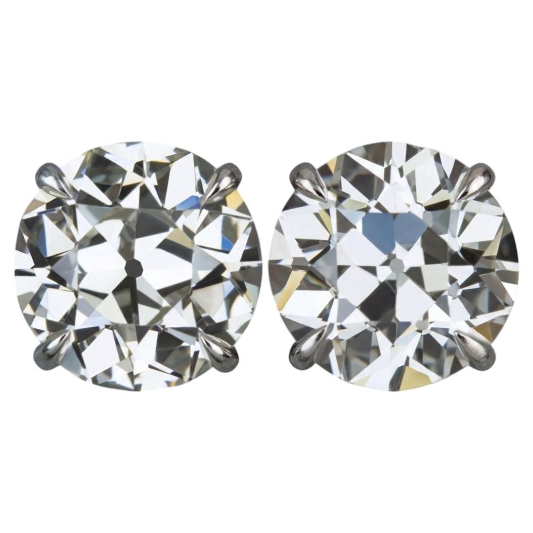 7 Carat Old European Cut Diamond Stud Earrings GIA Certified For Sale