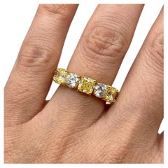 9 Carat Fancy Yellow and White Diamond Eternity Band Ring