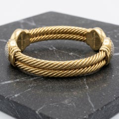 David Yurman 18k Gold Sterling Silver Pave Diamond Heart Cuff Bracelet
