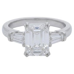 Harry Winston 2 Carat Emerald Cut Diamond Three-Stone Platinum Ring
