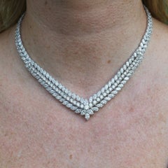 34 Carat Diamond V-Shaped Statement Necklace in Platinum