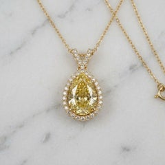 GIA 10.01 Carat W-X SI1 Pear Shape Diamond Halo Pendant Necklace