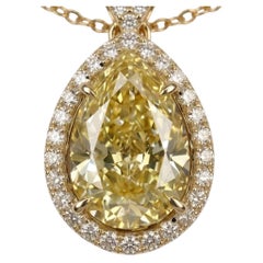 GIA 10.01 Carat W-X SI1 Pear Shape Diamond Halo Pendant Necklace