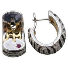 Roberto Coin Animalier Collection Diamond Enamel Hoop Earrings
