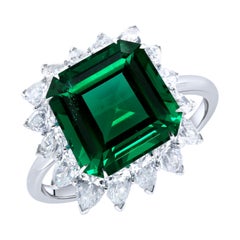 4.70 Carat Colombian Emerald Diamond Platinum Cocktail Ring