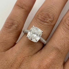 GIA Certified 4.02 Carat D Internally Flawless Cushion Diamond Platinum Ring
