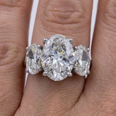 GIA 4.13 Carat F Internally Flawless Oval Diamond Three Stone Ring