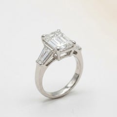 GIA 2.00 Carat F Internally Flawless Emerald Cut Diamond Three Stone Ring