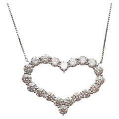 5 Carat Diamond Open Heart Pendant Necklace in 18k White Gold